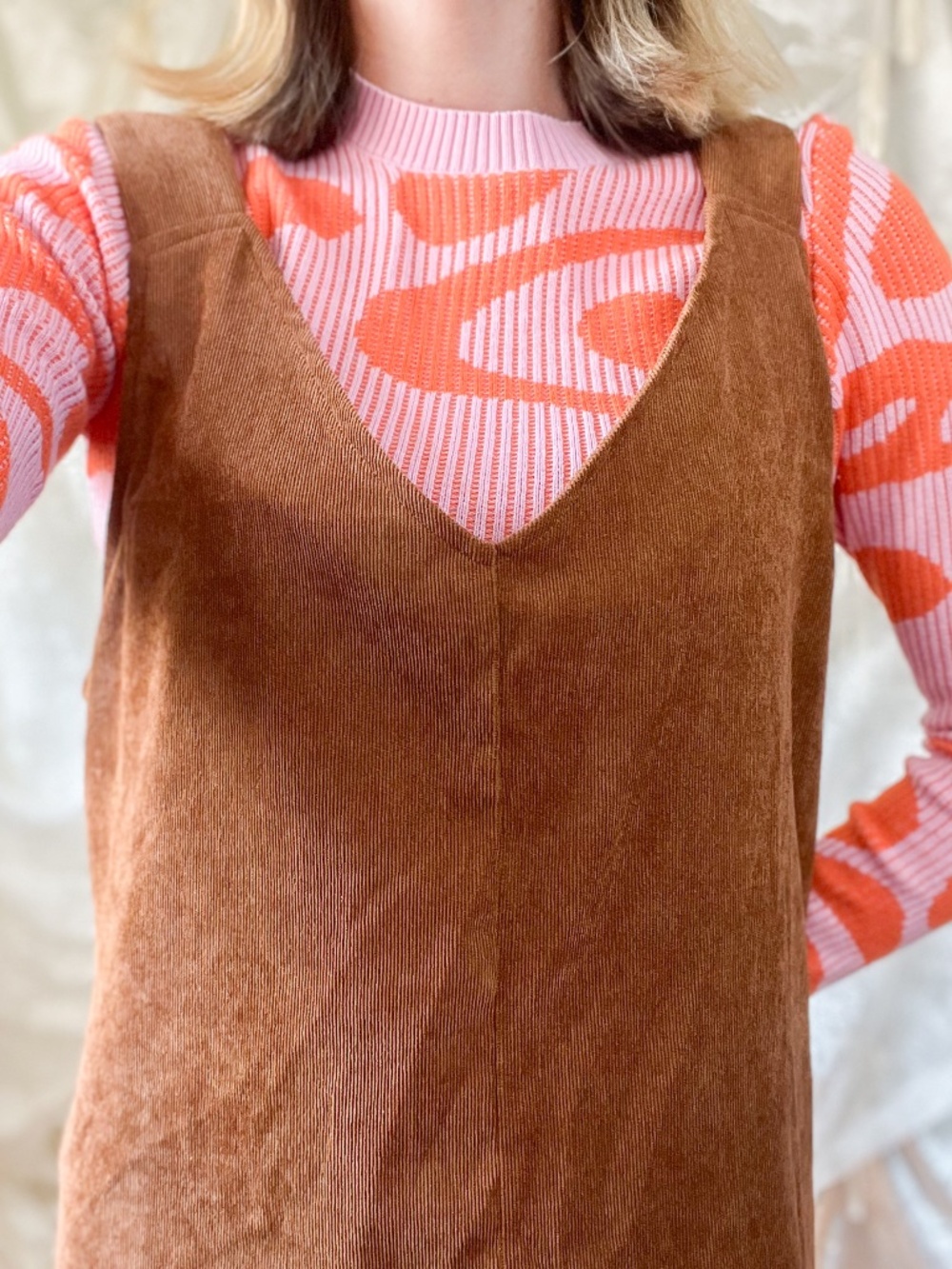 Brown Corduroy Pinafore Layering Dress